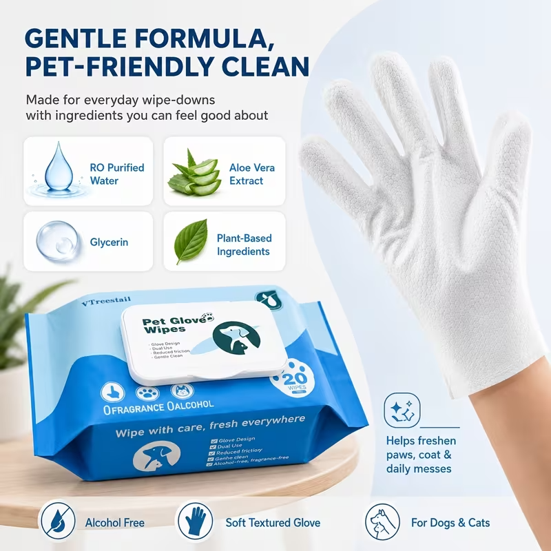 Pet Cleaning Glove Wipes – 20 Pack