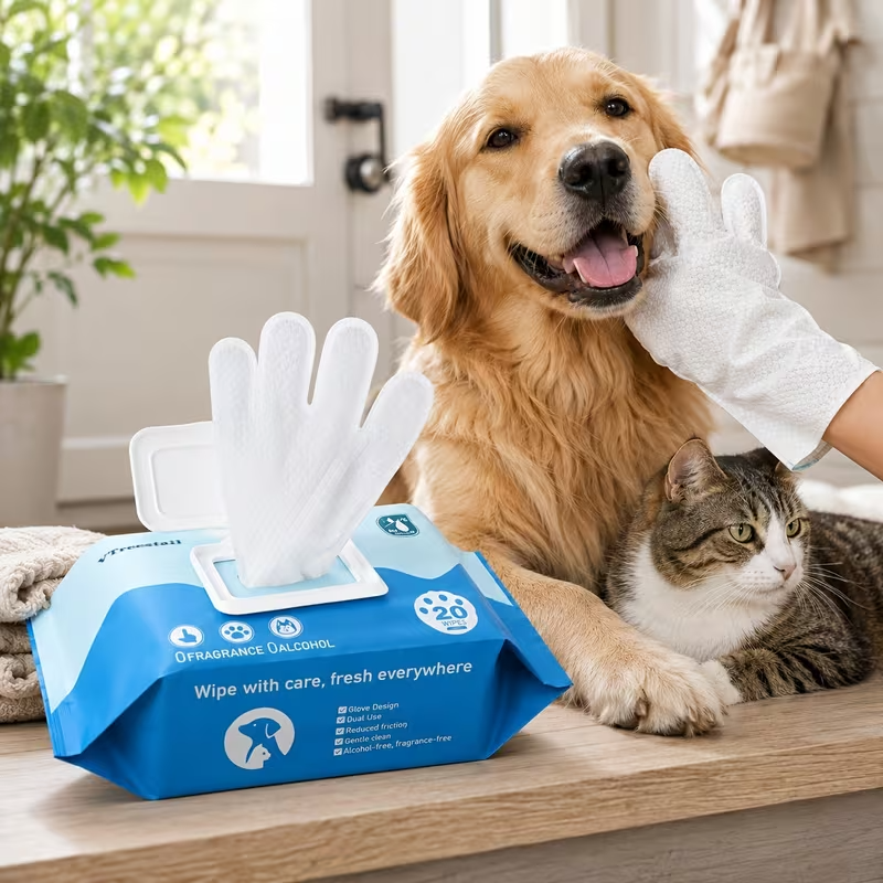 Pet Cleaning Glove Wipes – 20 Pack