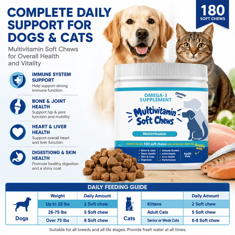 8-in-1 Dog & Cat Multivitamin Chews – 180 Count