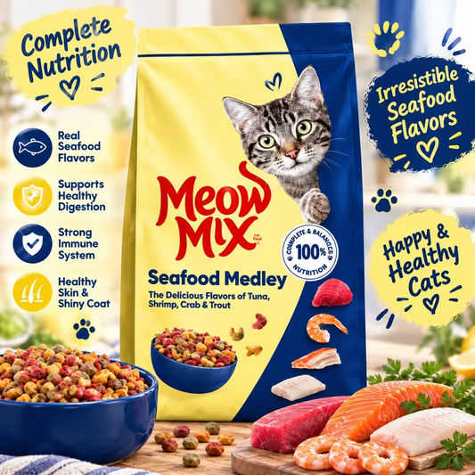 Meow Mix Seafood Medley Cat Food – Tuna, Shrimp & Trout